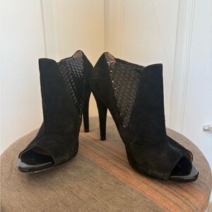 Calvin Klein Black Suede Peep-Toe Heels